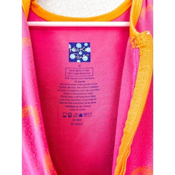 Kickee Pants Pink and Orange Feather Zipper Footie Size 4T - Picture 3 of 4